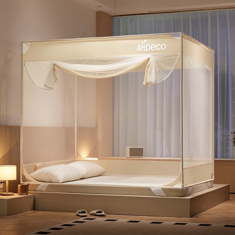 サマースクエアトップベッド蚊帳防塵3枚扉設置不要シングルダブル蚊帳ベビー落下防止ネット