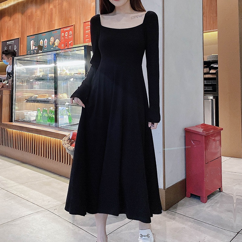 ワンピース レディース ロングスカート フレアスカート 裾フレア ロング ロング丈 無地 黒