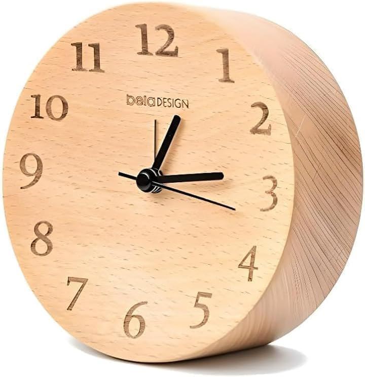 置き時計 ドイツ産 ブナ 天然木 木製 卓上時計 目覚まし時計 アナログ 静音タイプ 電池式(TC1306 ブナ木 ドイツ産 数字あり, 12cmx12cmx4cm)