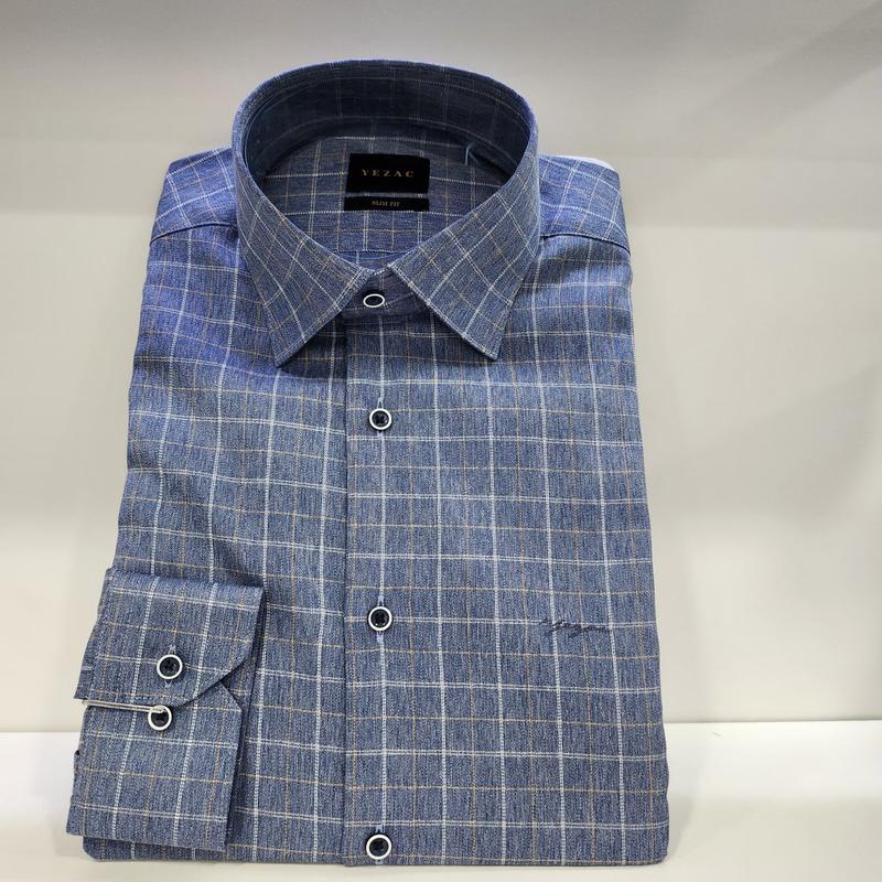 YYJ0FBS072 しわになりにくい綿混紡 先染めチェック スリムフィット 長袖シャツ
