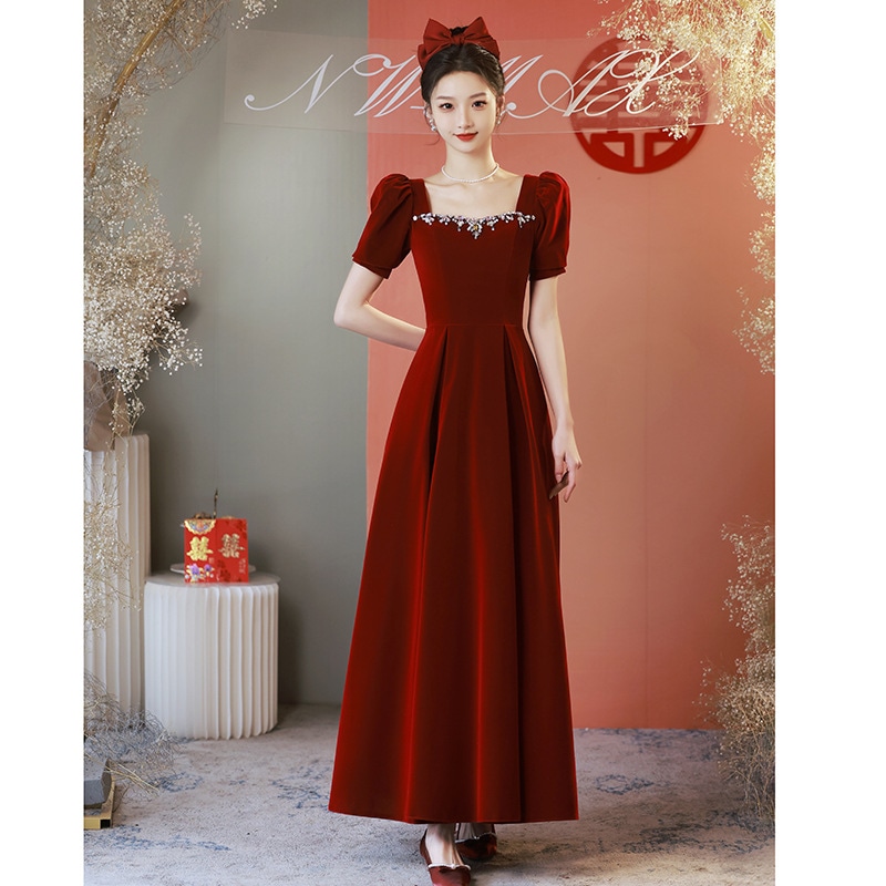 ドレスドレス/乾杯服 2023 新花嫁高級感婚約ドレス女性夏高級雰囲気赤いドレスロングセクションカスタマイズされた支払い支払い後の返金または交換不可