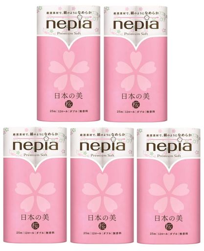 ネピアプレミアムソフトトイレットロール日本の美桜12Rダブル25M桜の香り × 5個セット 6,315円