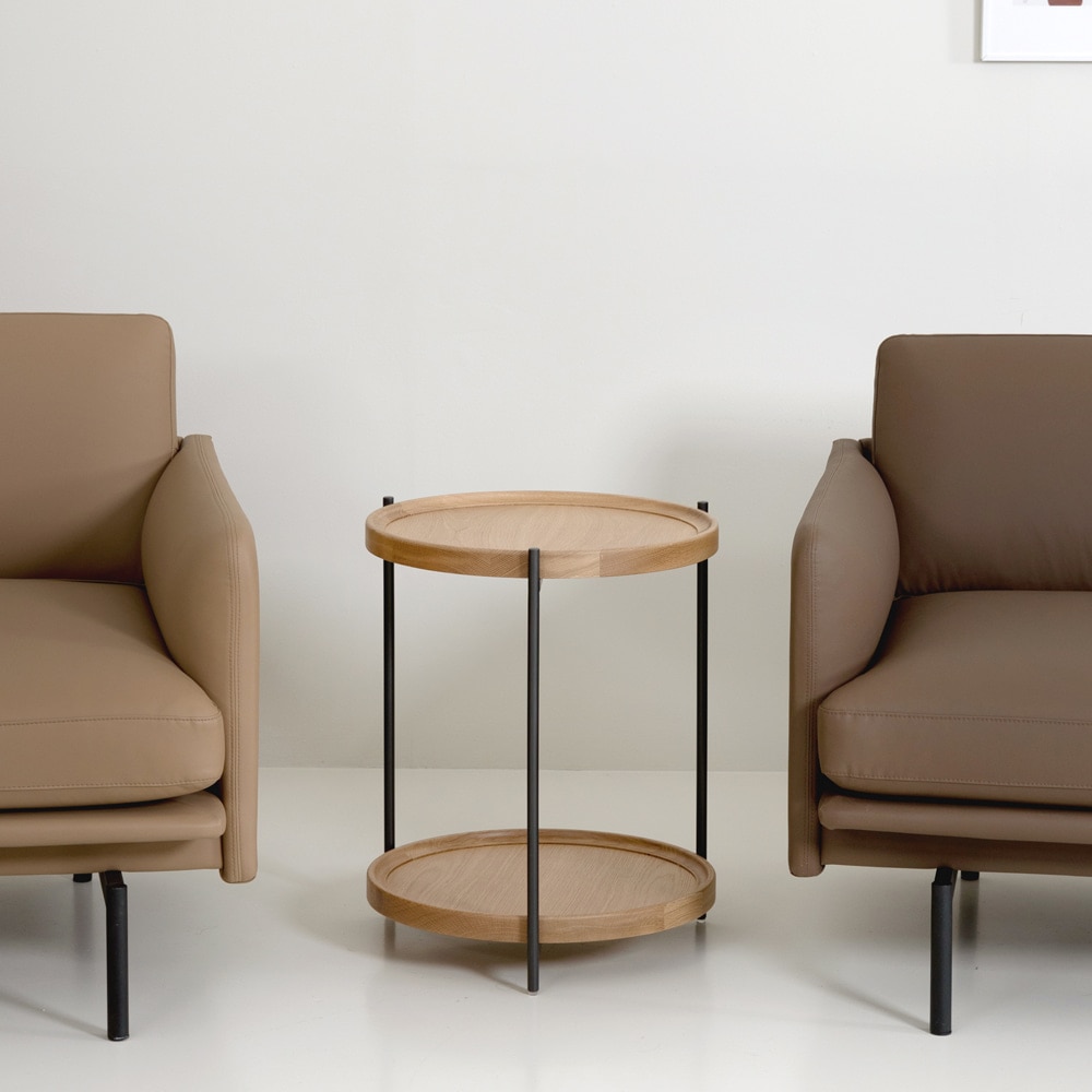 【天然木オーク材】北欧風 ラウンドカフェテーブル 直径48cm／コンパクト ナチュラル サイドテーブル