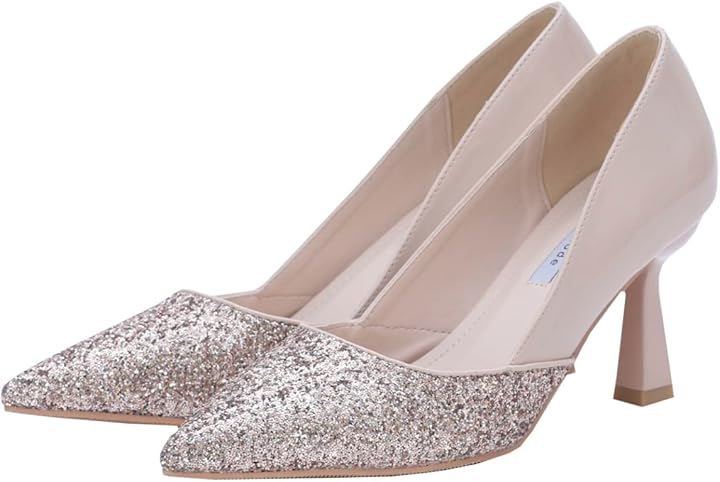 パンプス レディース 靴 歩きやすい 結婚式 ポインテッドトゥ 7cm ヒール キャバヒール お呼ばれ パーティー フォーマル (ベージュ / 3413, 22.5 cm)