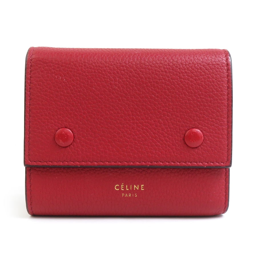 セリーヌ CELINE 三つ折り財布 スモールフォールデッドマルチファンクション レザー レッド レディース r10206a