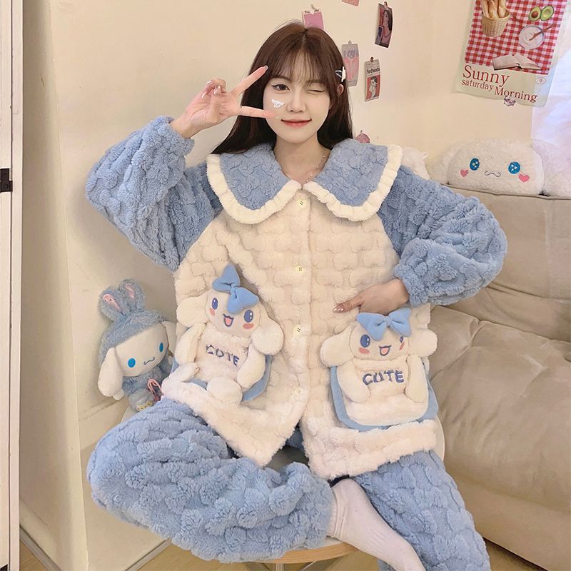 韓国 キティ パジャマ シナモロール ロングパジャマ パジャマ ルームウェア サンリオです 可愛いです 厚手ルームウェア パジャマ もこもこ