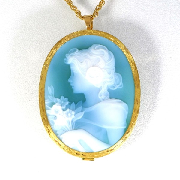 K18 18金 YG ネックレス ブローチ ストーンカメオ カード鑑別書 ジュエリー 中古