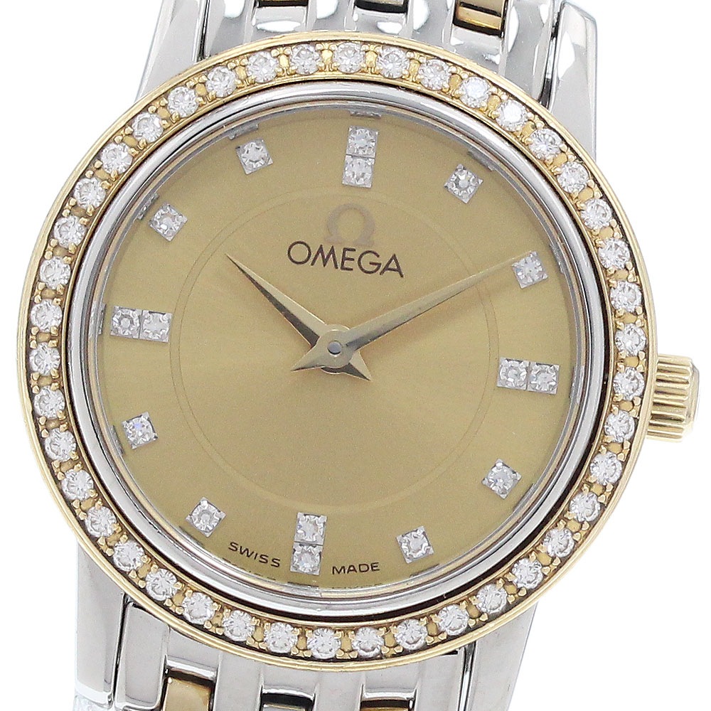 オメガ OMEGA 4375.15 デビル 16P ダイヤベゼル YGコンビ クォーツ レディース _950669【中古】
