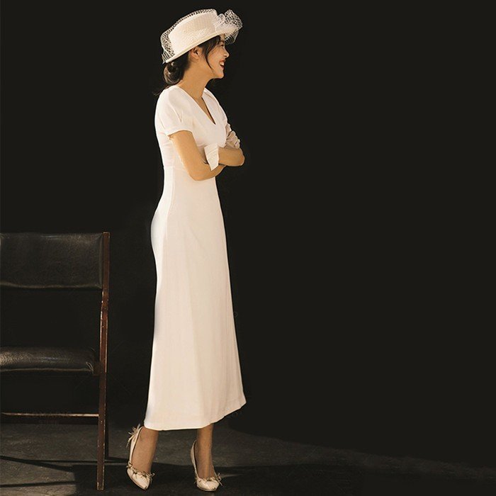 半袖 ミモレ丈 ウェディグドレス 二次会 花嫁 パーティドレス 結婚式 白 ワンピース 演奏会 大きいサイズ 小さいサイズ ドレス 発表会 安い お呼びばれ