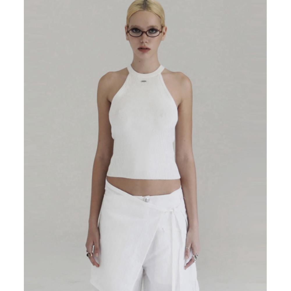BADBLOOD Halterneck knit tank white w-tnk24-029
