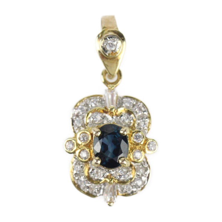 no brand ノーブランド ペンダントトップ - ペンダント K14 サファイア 透明石 イエローゴールド ブルー クリア 貴金属 レディース【本物保証】