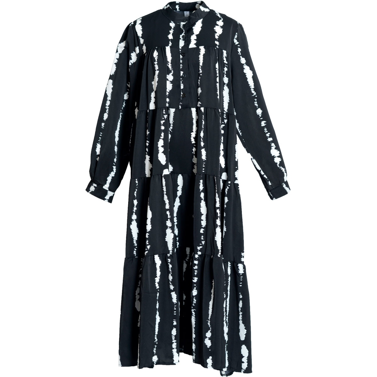 ティアードワンピース ワンピース レディース 秋 冬 長袖 柄 総柄 ロングワンピース シャツワンピース 洗練された都会的モノクロタイダイ風ティアードワンピース 長袖ワンピース フレアワンピース 5,262円
