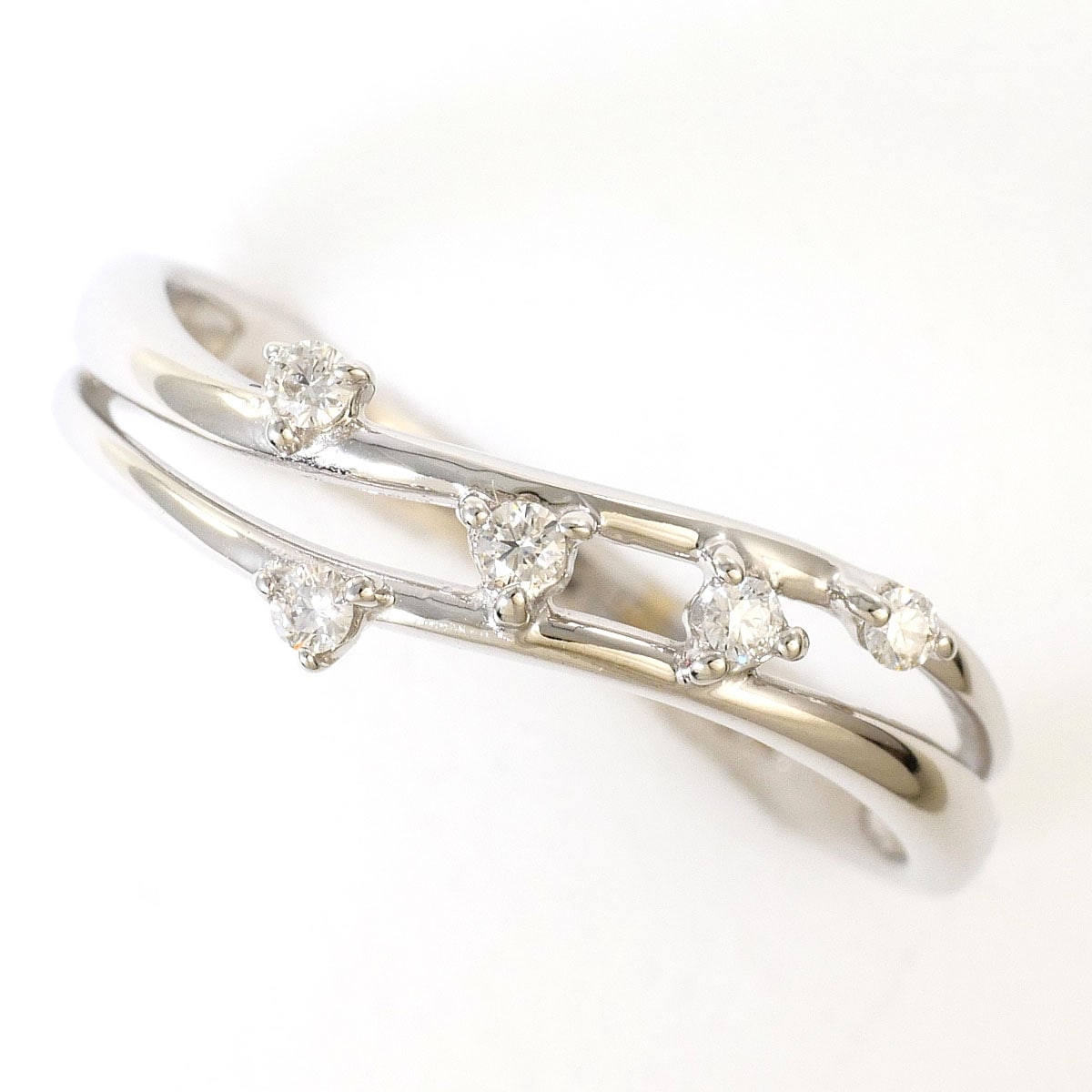 K14 14金 WG ホワイトゴールド リング・指輪 11.5号 ダイヤモンド 0.08ct 総重量約1.8g 中古