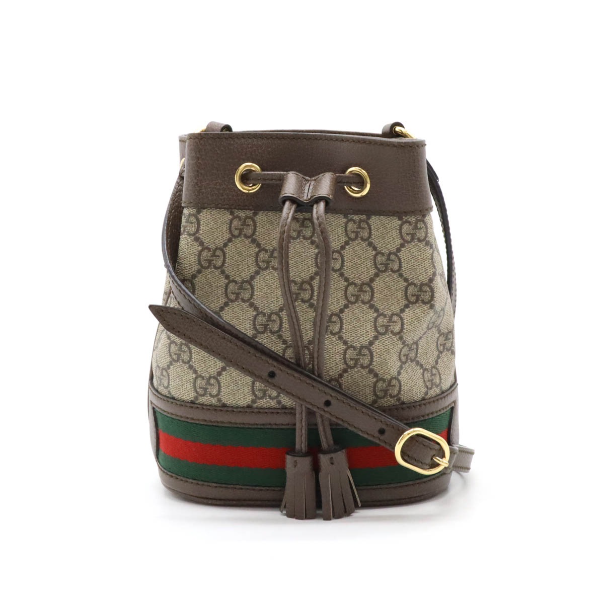 オフィディア GGスプリーム ミニバケットバッグ ウェブライン ショルダーバッグ 巾着 PVC レザー ベージュ モカブラウン 55062