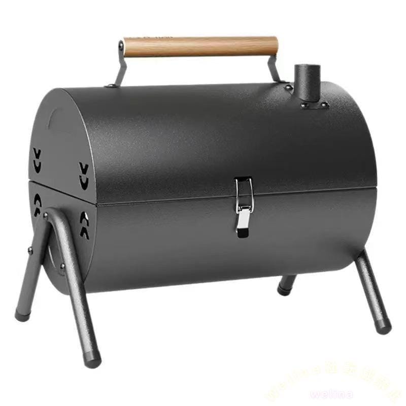 煙突付きBBQコンロ 焚火台 アウトドア携帯コンロ 鉄板＆ネット付き 軽量 炭厚めトタン 蒸し焼き/焼肉に キャンプ用品