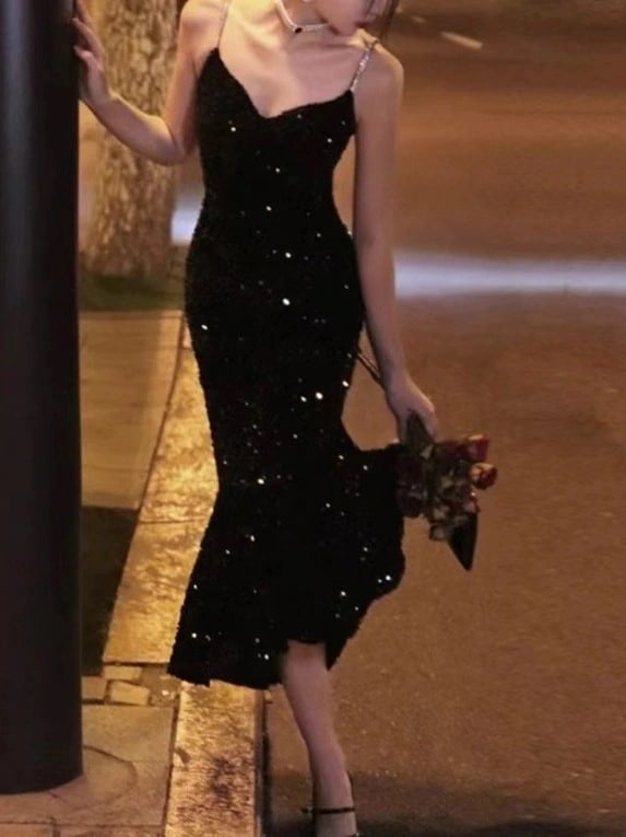 ヘボン式イブニングドレスベロアブラックキャミワンピース女タキシードカップ付きインナー