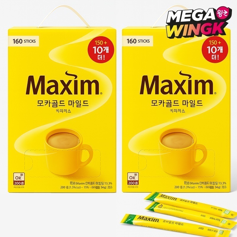【1+1】モカゴールド マイルドコーヒーミックス 160包 2個 韓国インスタントコーヒー, 甘さ控えめ, スティックタイプ, お湯で簡単, 韓国人気食品