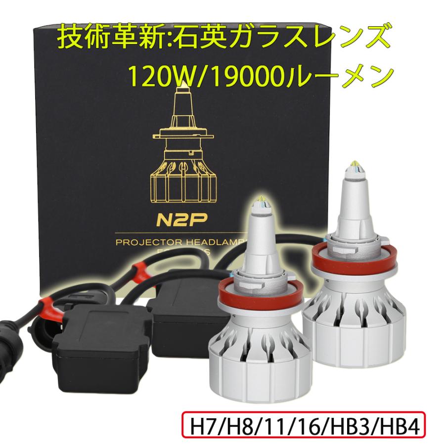 最新技術 LEDヘッドライト フォグランプ H7 H8 H9 H11 H16 HB3 HB4 120W 19000lm プロジェクター機種専用 6500K 車検対応 石英ガラスレンズ付き 360度発光