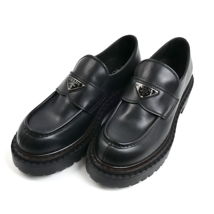 PRADA プラダ トライアングルロゴ ローファー ブラック 2DE148 070 F0002 7 メンズ 中古 美品