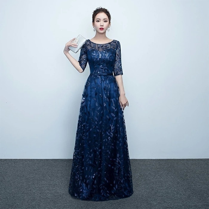 【即日発送】【赤字覚悟】ロングドレス 袖あり カラードレス イブニングドレス 演奏会用 結婚式 パーティードレス 二次会 aラインドレス 花嫁 カクテルドレス 小きいサイズ 大きいサイズ 青 発表会