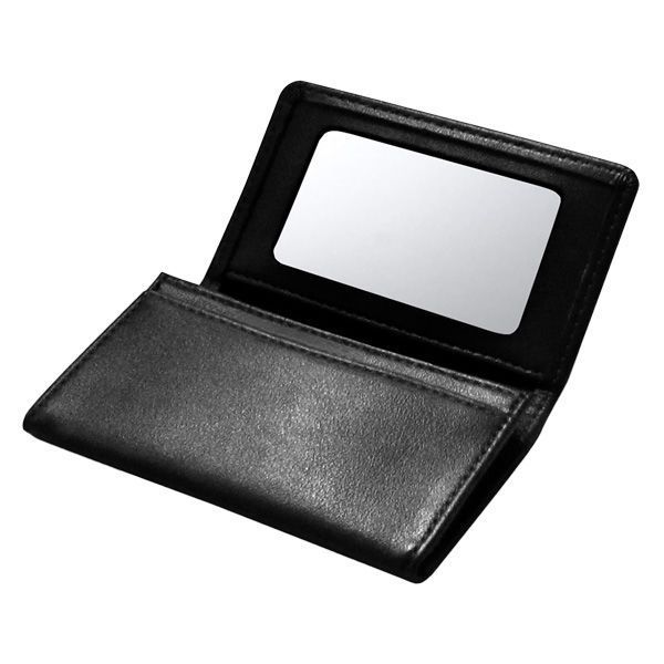 （まとめ買い）コレクト 名刺入れ 鏡付き 本革調 3ポケット 黒 CP-21V-BK [x3]