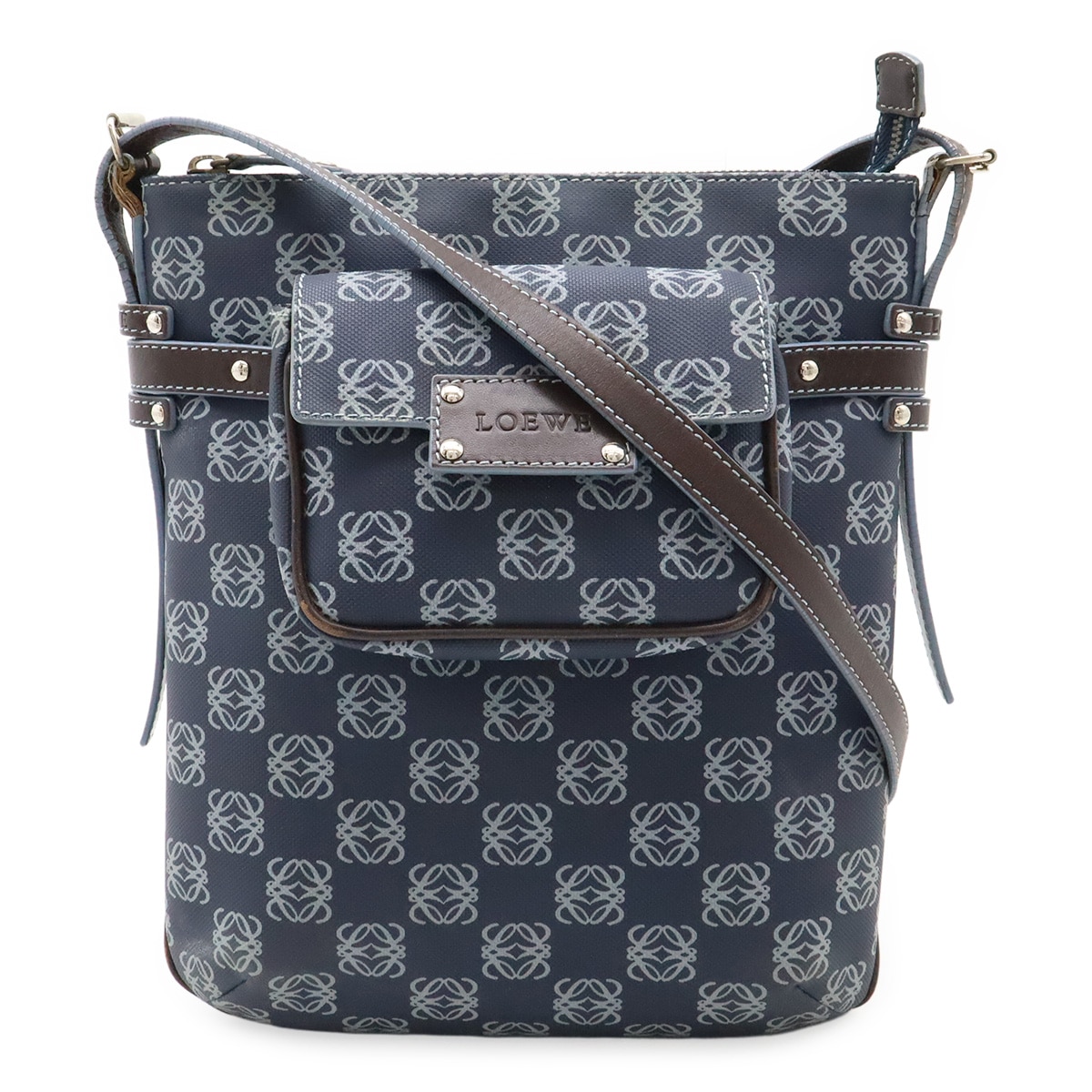 アナグラム ショルダーバッグ 斜め掛け PVC レザー ネイビー 紺　ダークブラウン 茶 ポーチ付