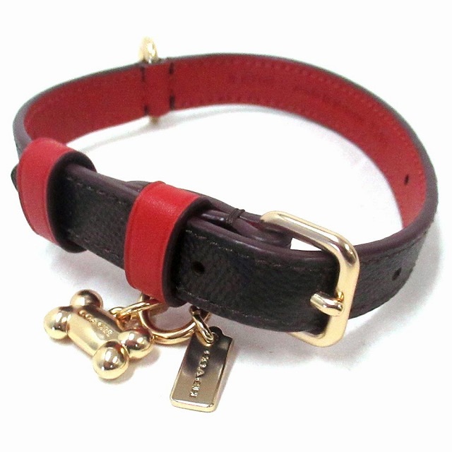コーチ 犬の首輪 COACH アウトレット シグネチャー ペット用品 スモール リーシュ 骨型 チャーム ドッグカラー 専用BOX付き 小型犬 CX158 IMXD0