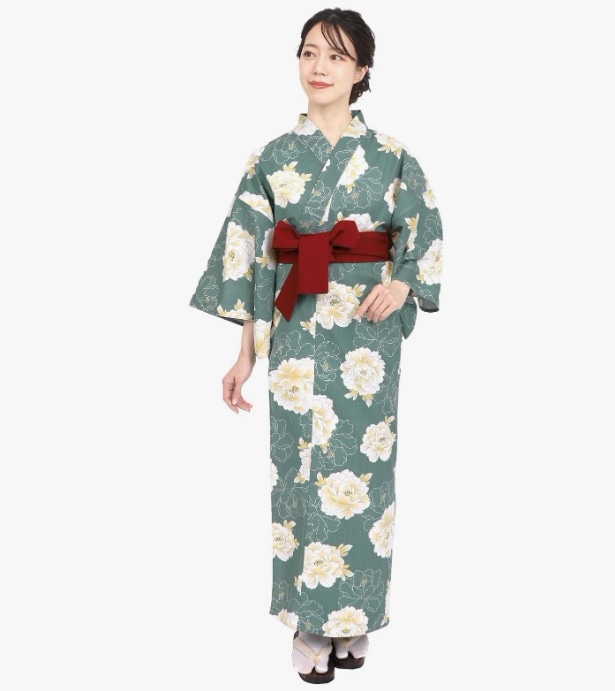 旅館浴衣 単品 リネン浴衣 レディース 大きいサイズ 業務用 寝巻き 温泉浴衣 おしゃれ 色: 牡丹の詩 Sコード