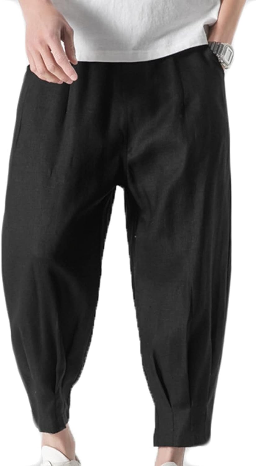 亜麻 パンツ リンネ ワイドパンツ M~5XL メンズ ロングパンツ 9分丈 大きいサイズ エスニック系 オシャレ シンプル ミニマリズム 長ズボン 薄い 通気 カジュアル 無地 バ