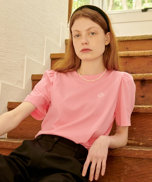 【RONRON】 PUFF SLEEVE HALF T SHIRT : PINK