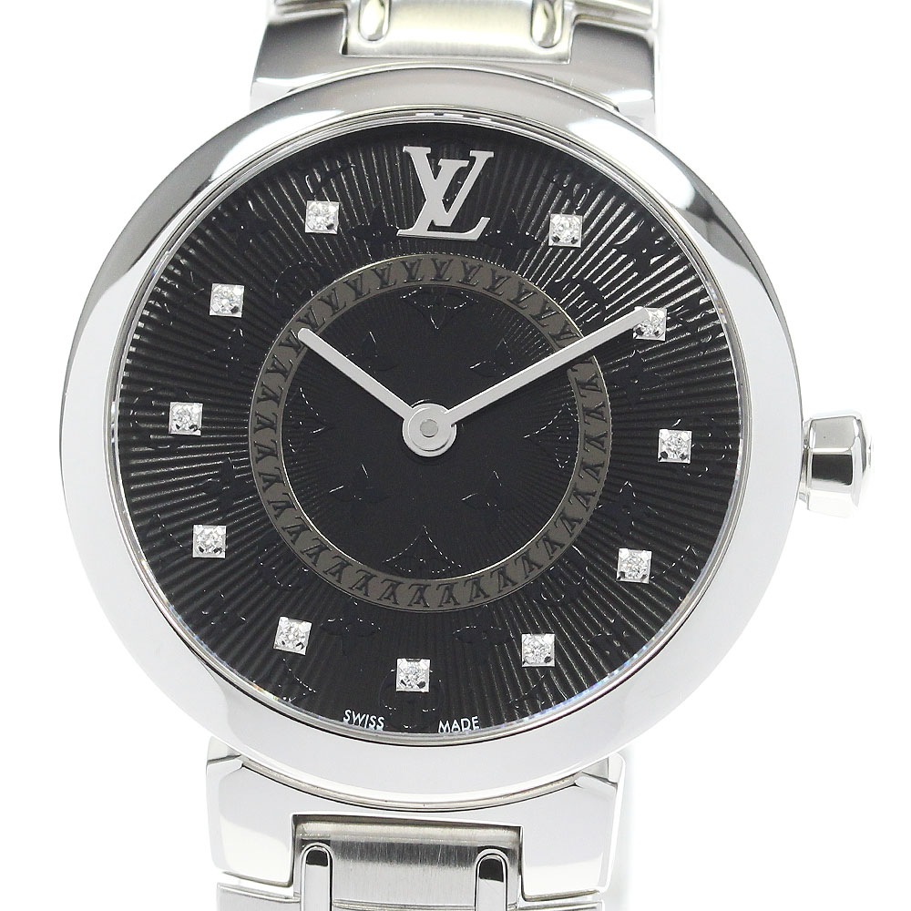 ルイ・ヴィトン LOUIS VUITTON QA143 タンブールスリムPM 11Pダイヤ クォーツ レディース 美品 箱付き_837515【中古】