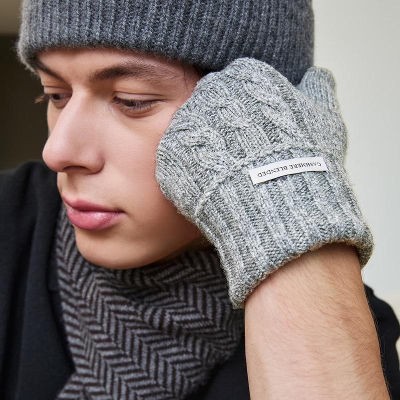 DCGV5F821G1 [メンズ手袋][手袋]ケーブル ウールカシミア混紡 ライトグレー 手袋