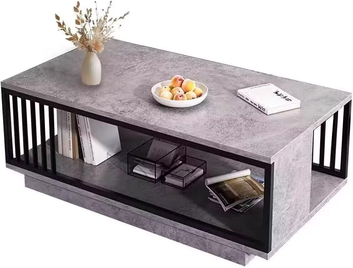 ローテーブル コーヒーテーブル 120*60 二段収納大理石柄天板 頑丈金属製スチールフレーム 耐荷重と安定性両立 座卓としても使用可 オフィス・作業部屋・リビングルーム ウィンググレー