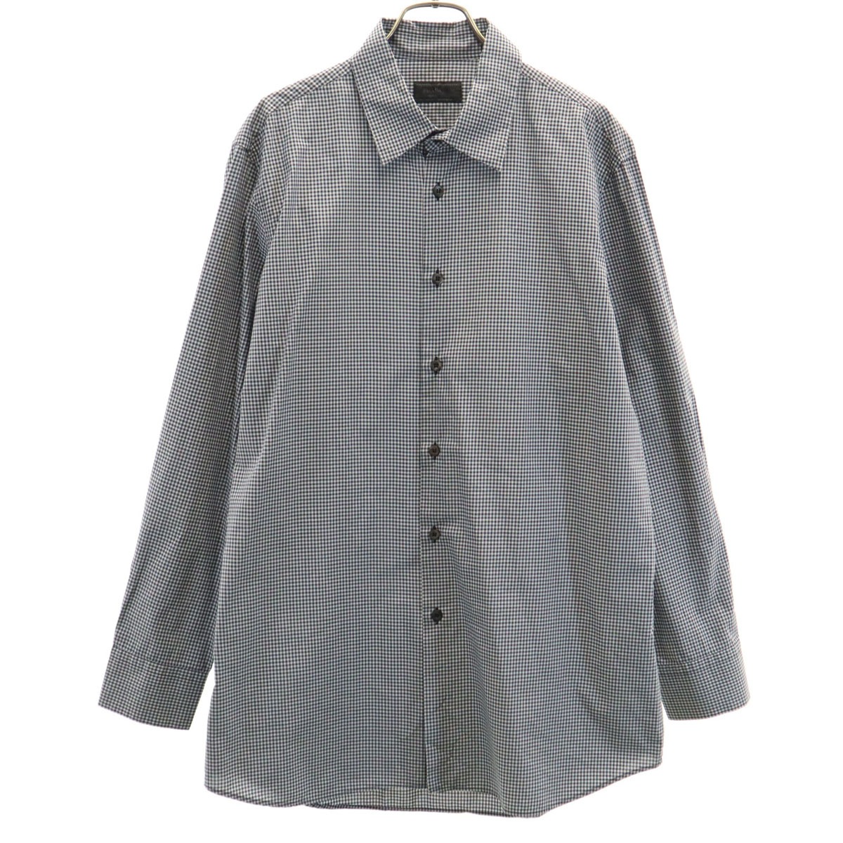 イタリア製 チェック柄 長袖 コットンシャツ 42 ブラック メンズ 古着 15,682円