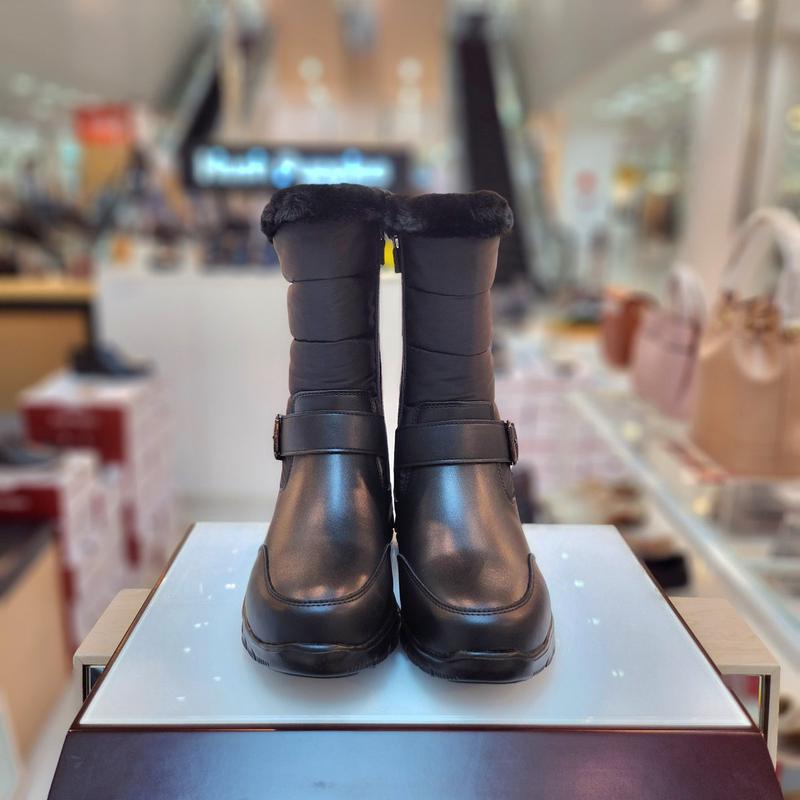 女性の足に優しい4cm軽量広幅ファーアンクルブーツ 3fr616-E_CA