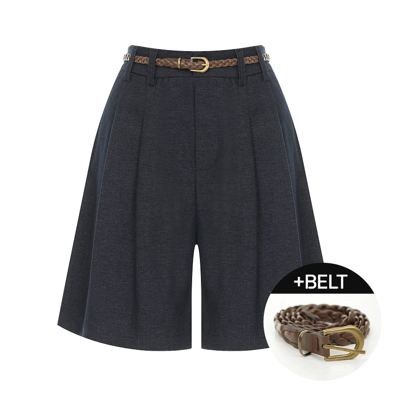 【メガ割 最大20％OFF】トレンドカジュアルベルト付きピンタックバミューダパンツ