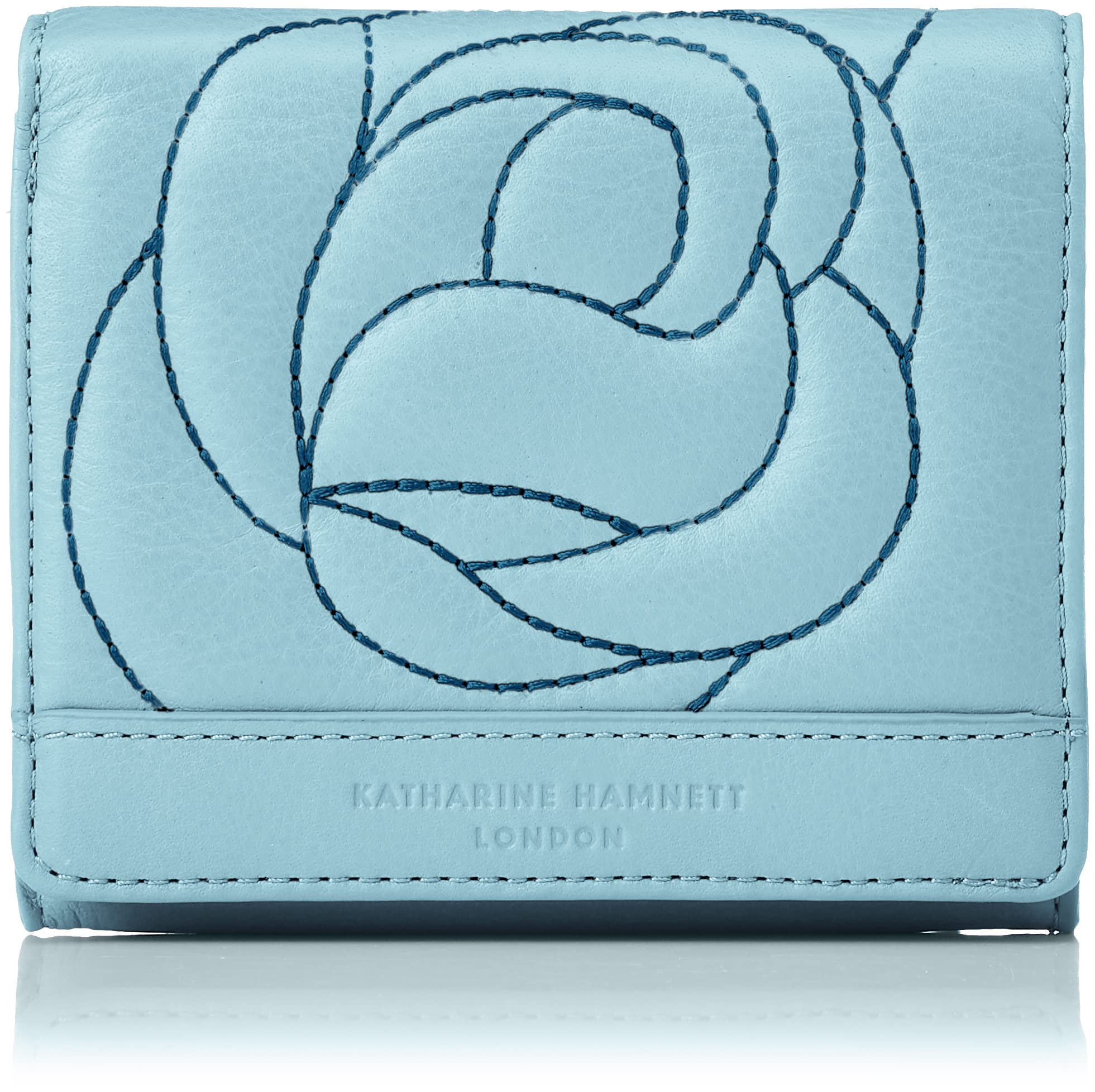 [キャサリンハムネット ロンドン] 二つ折り ボックス 小銭入れ ローズステッチ KHP631 レディース スカイブルー