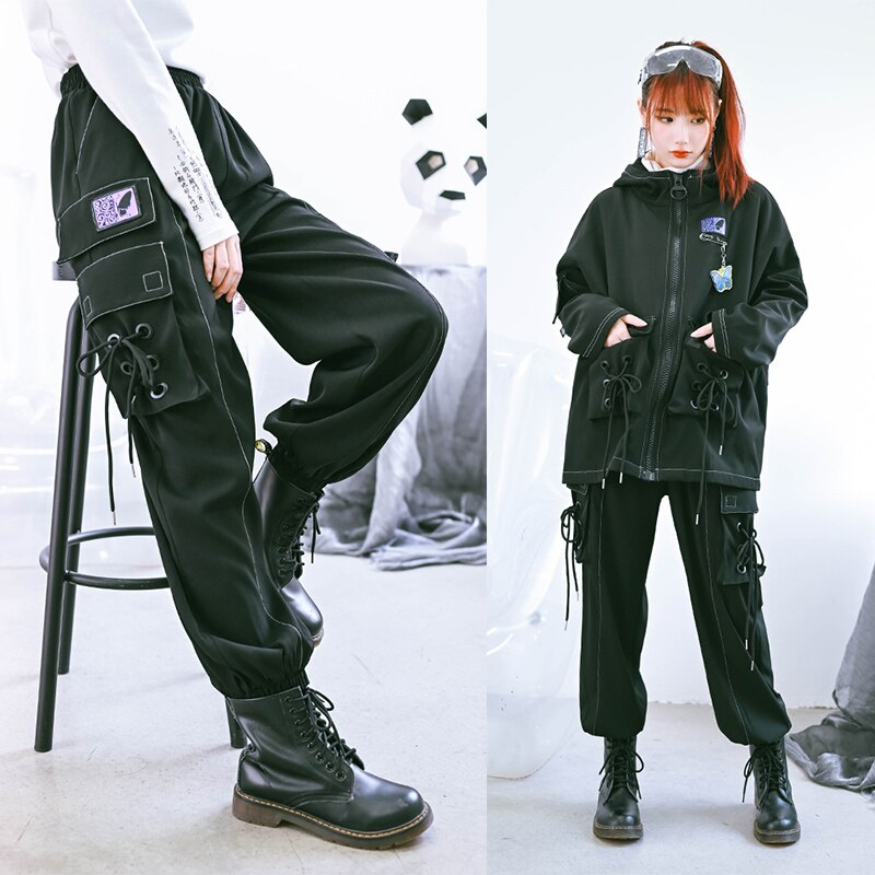 カーゴパンツ レディース パンツ ダンス 黒 ボトムス ズボン 着瘦せ 脚長効果 スワロウテイル