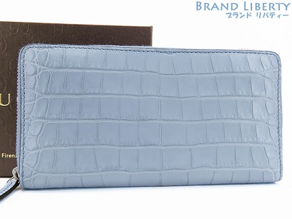 激レア未使用グッチマットクロコダイルジップアラウンドウォレットラウンドファスナー長財布ブルー374850