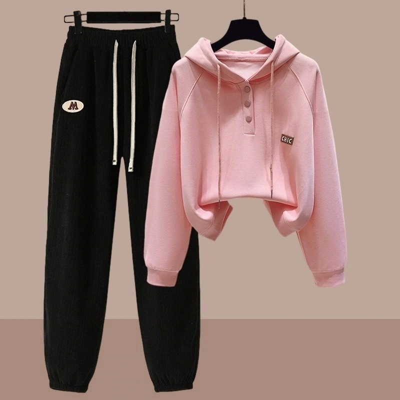 ハイエンドのカスタマイズ-女性用スポーツスーツ 2025 春と秋の新作スウェットシャツとスウェットパンツの 2 点セット小柄な人向け韓国スタイルカジュアルウェアコンプリートセット