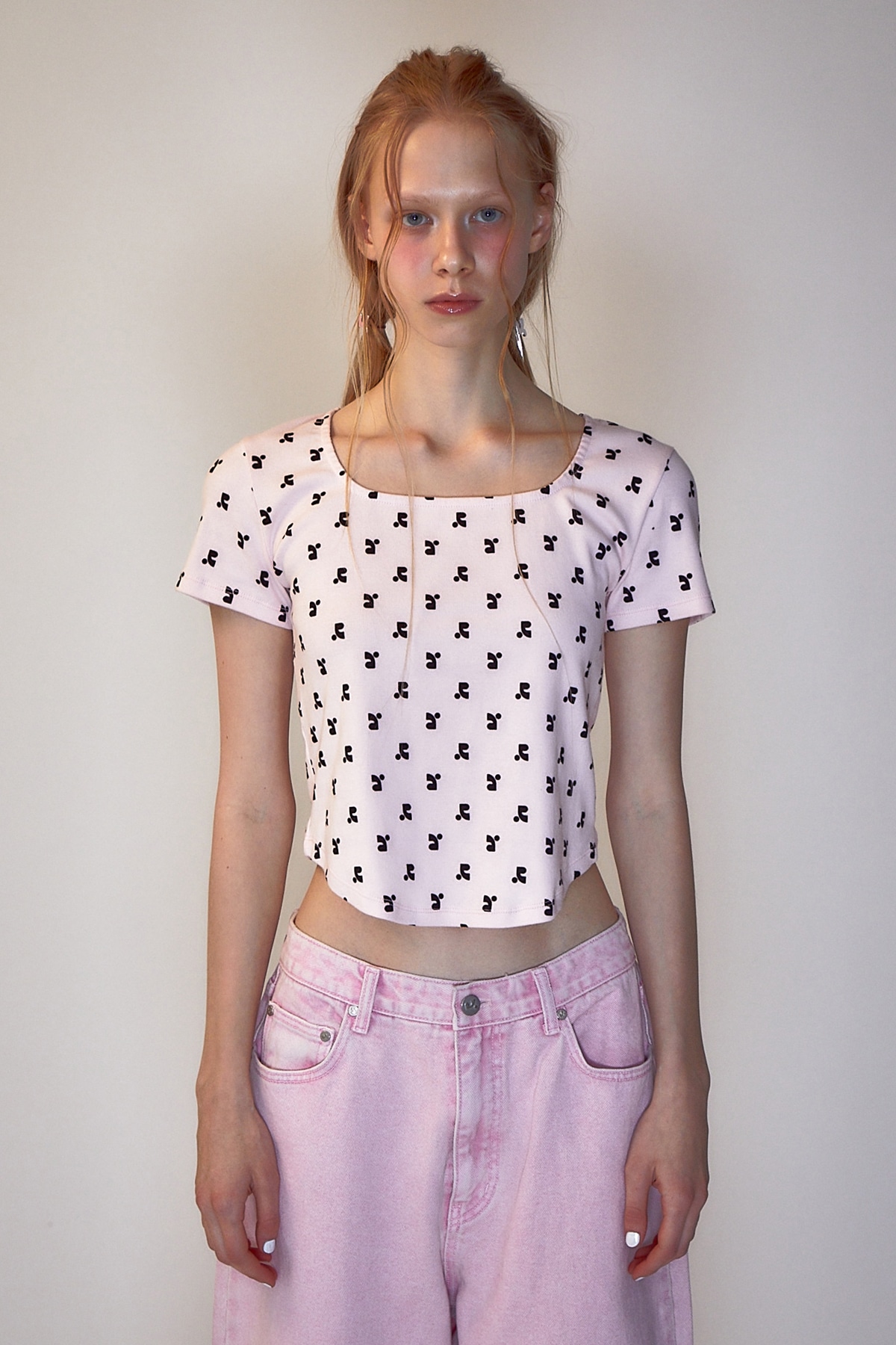 【REST & RECREATION】 RR LOGO PATTERN SQUARE NECK T-SHIRT : 3COLOR