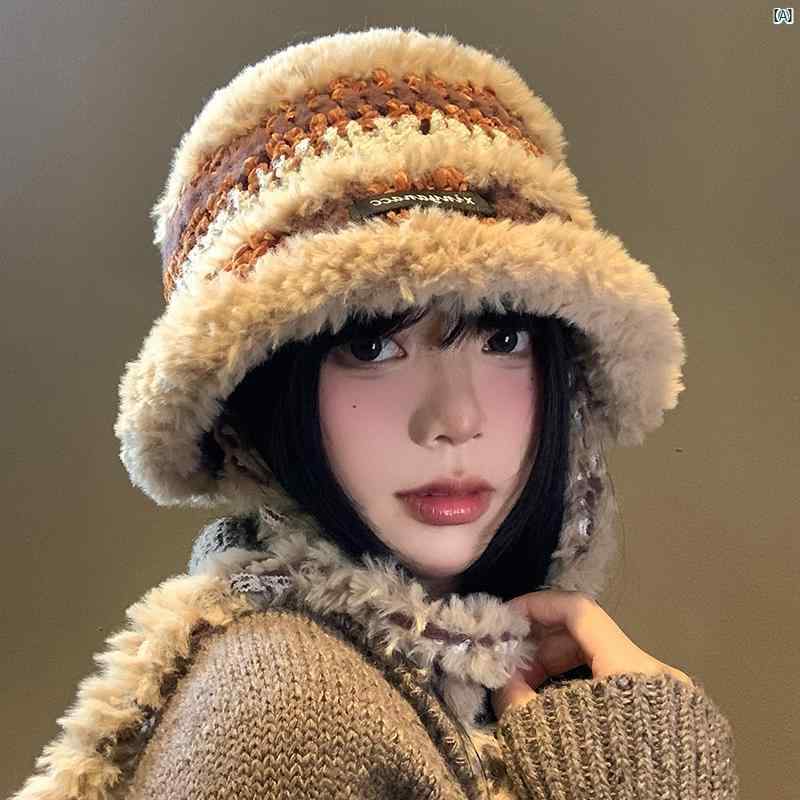レディースファッション ファッション小物 オシャレ 秋冬 レトロ カラー ブロック ニット 帽 暖かい 耳保護 帽子 大きい頭囲 顔 小柄 ウール