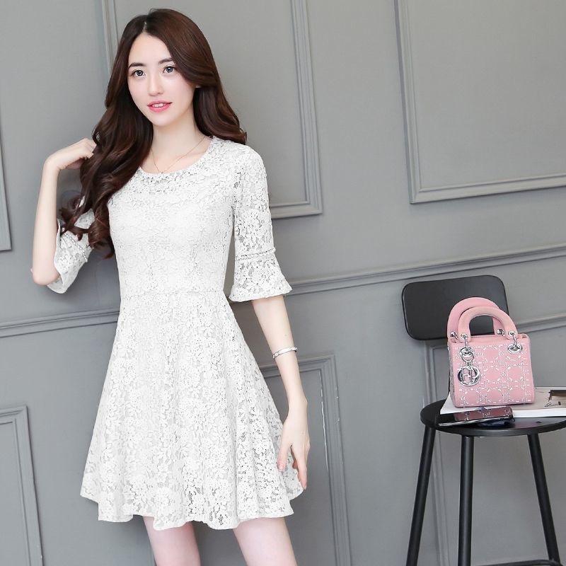 1748.総レースパール付きミニドレス（ホワイト）2019 春夏 sale 結婚式 パーティー 二次会 お呼ばれ レストラン デート 女子会 食事会