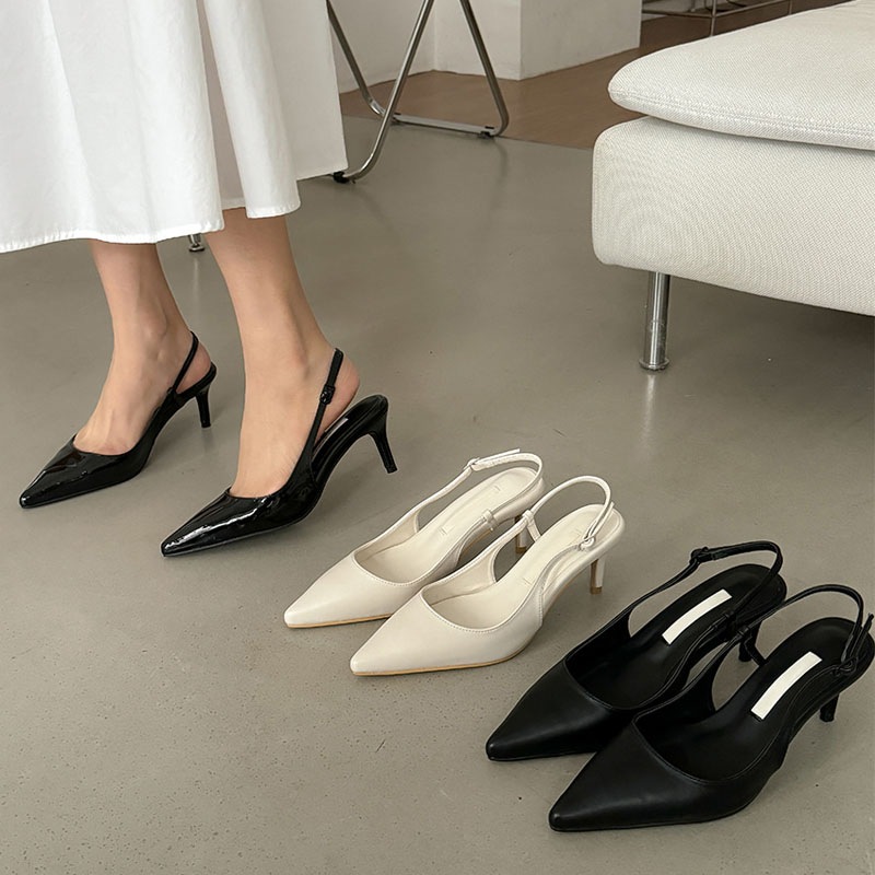 3color 2タイプ シンプルなデザイン 無地 バックストラップ付き ６cmヒール ポインテッドトゥ オフィススタイル スリングバックパンプス