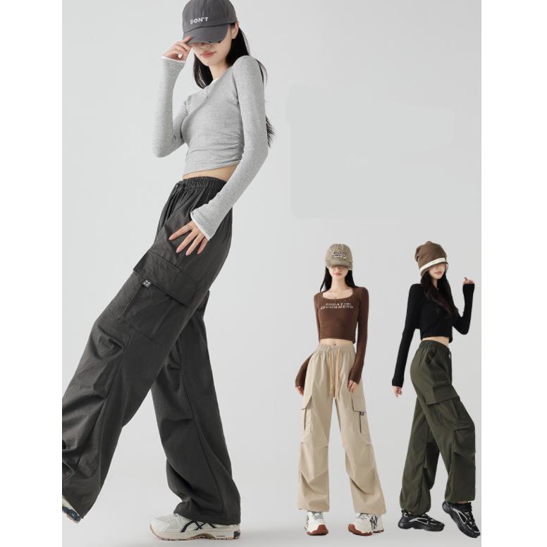 カーゴパンツ レディース ボトムス 夏物 接触冷感 ジョガーパンツ ロングパンツ ズボン 着痩せ 無地 美脚 おしゃれ カジュアル 春 秋 ウエストゴム