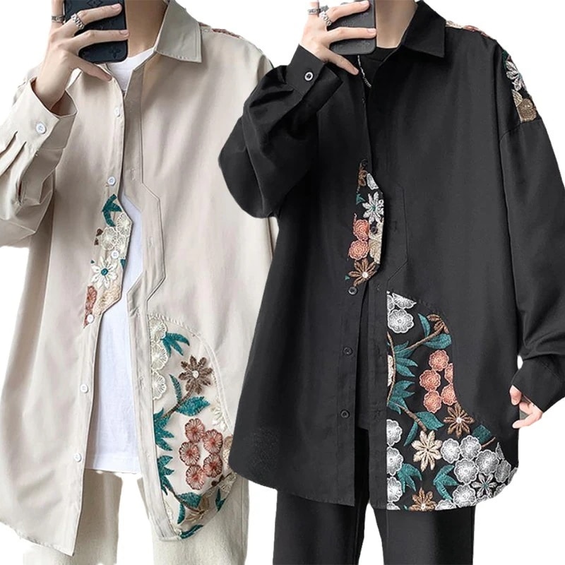 チャイナ風シャツ メンズ 花柄刺繍 男女兼用 トップス 大きいサイズレディース ゆったり