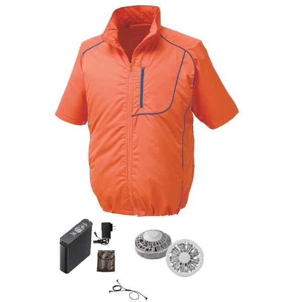 KU91720 空調服 R ポリエステル製半袖ブルゾン FAN2200G・RD9261・LIPRO2セット オレンジ×ネイビー L 13,460円