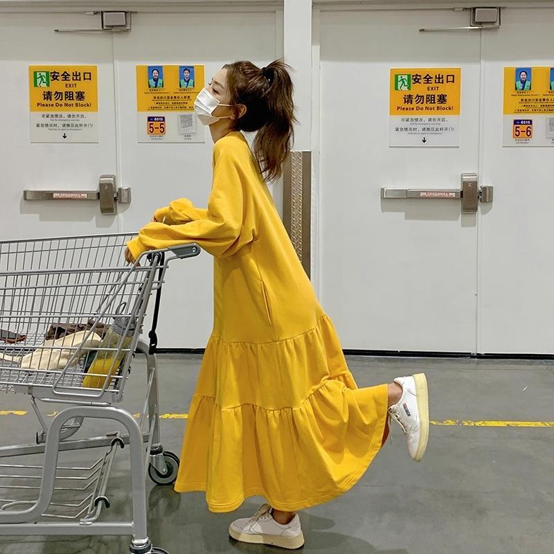 大きいサイズ　スウェットワンピース　 レディース　マキシ丈　　ゆったり　 百掛け　冬のワンピース　韓国ファッション