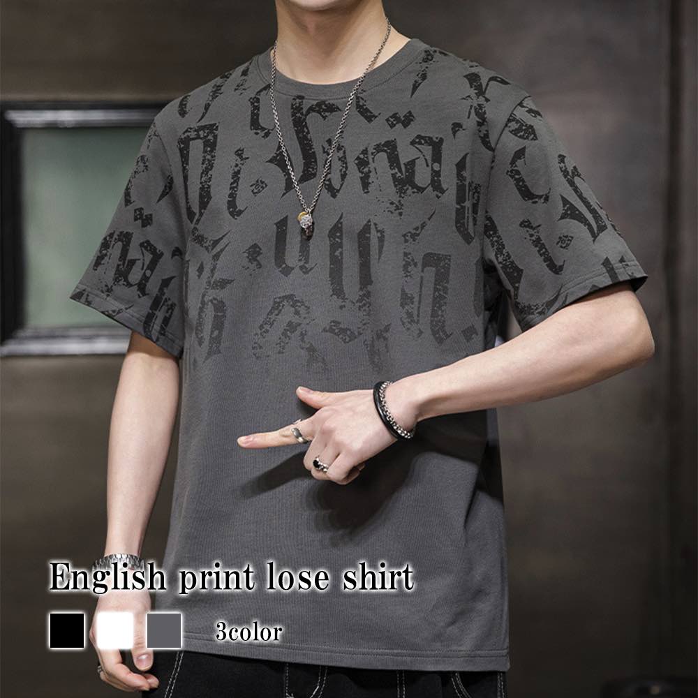 Tシャツ メンズ 英字プリントルーズシャツ おしゃれ ブラック 涼しい 40代 Vネック ロング 綿 肌着 カジュアル スポーツ ワッフル ブランド ゆったり 7分袖 シャツ ポリエステル おすすめ