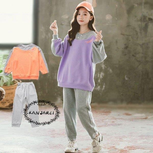 韓国子供服 セットアップ キッズ 女の子 スポーツウェア 本物の 上下セット 専門店では スウェット+パンツ 2点セット